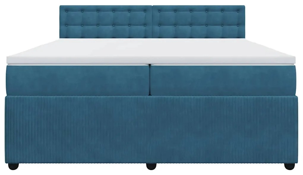 vidaXL Κρεβάτι Boxspring με Στρώμα Μπλε 200x200 εκ. Βελούδινο