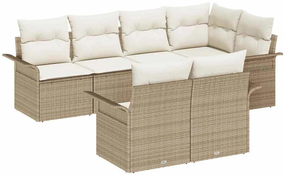 vidaXL Σετ Καναπέ Κήπου με μαξιλάρι 7 pcs Μπεζ Πολυ ράταν