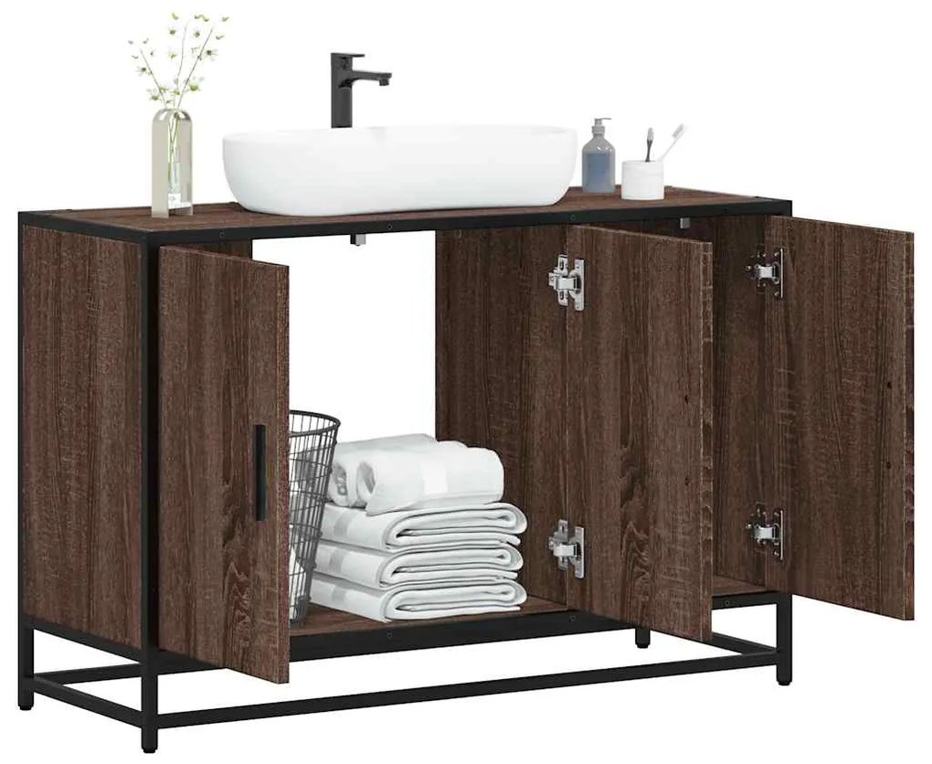 ντουλάπι νιπτήρα μπάνιου καφέ δρυς 90x33x60 cm