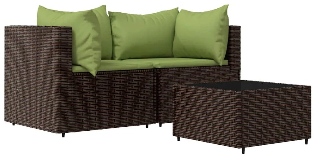 vidaXL Σαλόνι Κήπου Σετ 3 τεμ. Καφέ από Συνθετικό Ρατάν με Μαξιλάρια