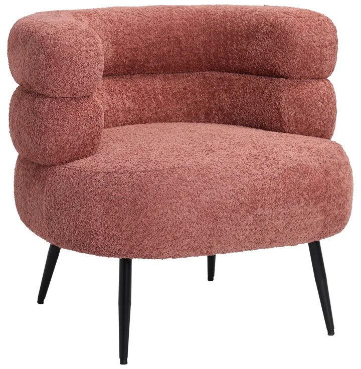 Πολυθρόνα Foleja pakoworld μπουκλέ ύφασμα σε απόχρωση σάπιο μήλο με μαύρα μεταλλικά πόδια 76x75x72εκ