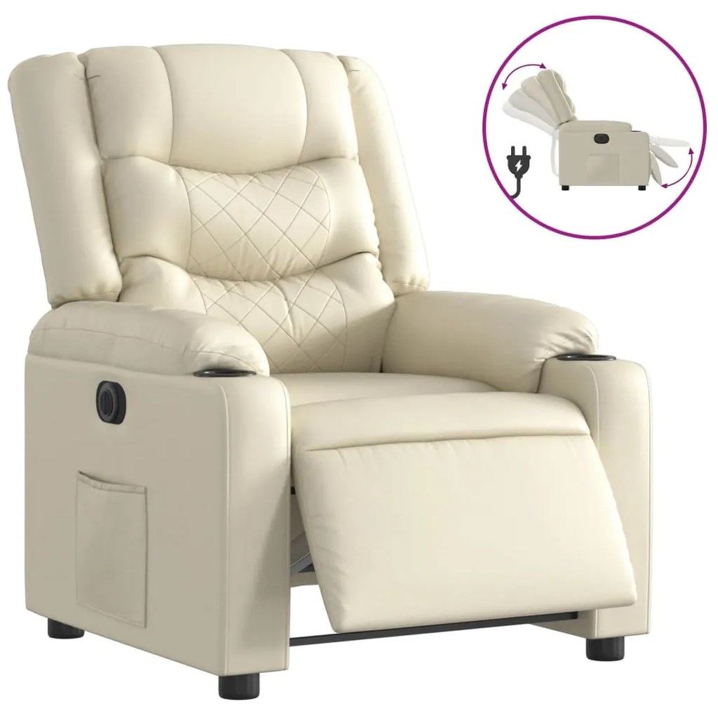 vidaXL Πολυθρόνα Ανακλινόμενη Ηλεκτρική Κρεμ από Συνθετικό Δέρμα