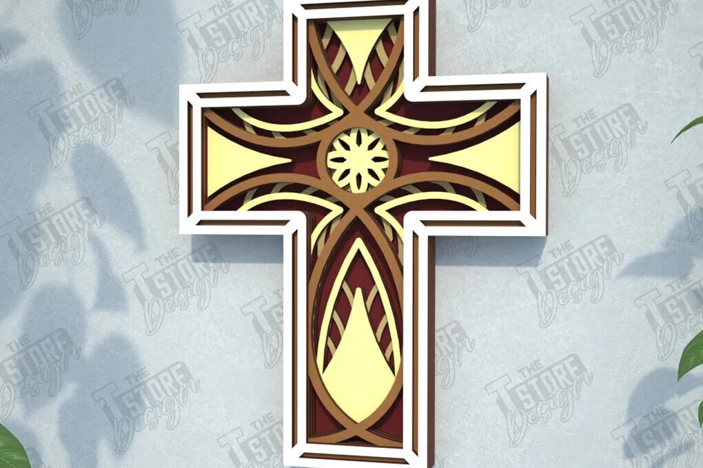 Intra απο ξύλο plywood 3mm-4mm πάχος 3D Layered Cross | Χριστιανικό σύμβολο |CNC Δίασταση 30x20 cm INTRAFABR-108318137