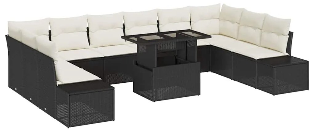 vidaXL Σετ Καναπέ Κήπου με μαξιλάρι 11 pcs Μαύρο και κρεμ