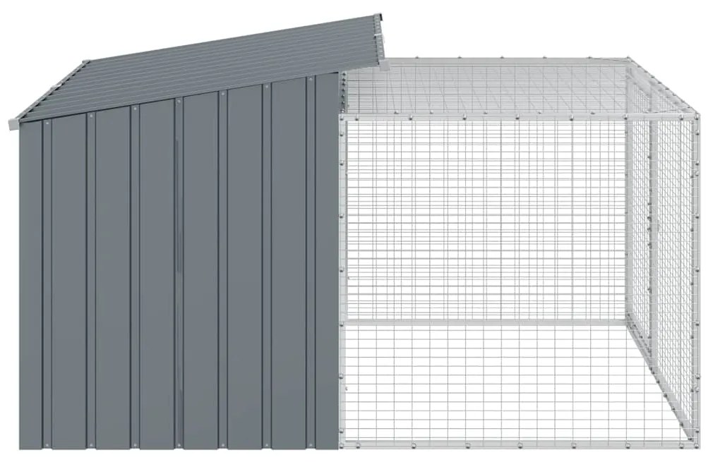 vidaXL Σπιτάκι Σκύλου με Αυλή Ανθρακί 153x194x110 εκ. Γαλβαν. Χάλυβας