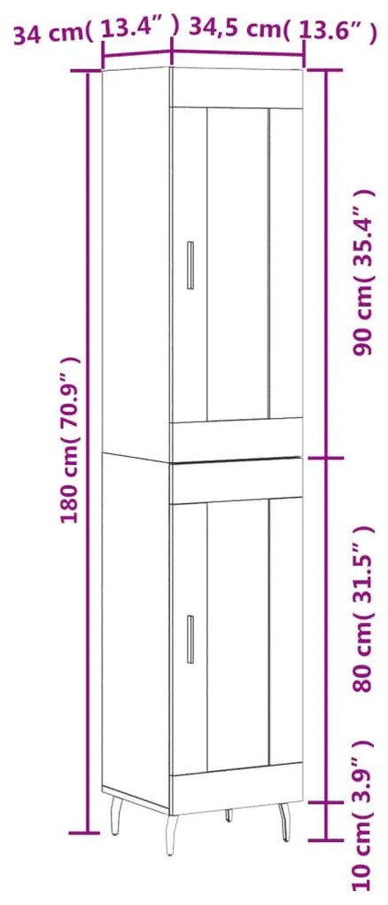 Ντουλάπι Λευκό 34,5 x 34 x 180 εκ. από Επεξεργασμένο Ξύλο - Λευκό