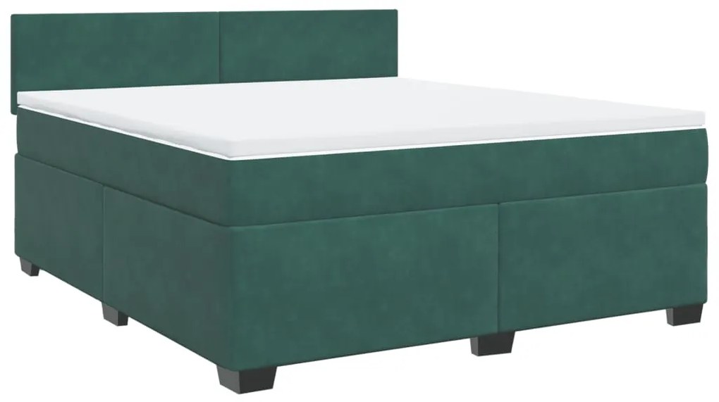 vidaXL Κρεβάτι Boxspring με Στρώμα Σκούρο Πράσινο 180x200εκ. Βελούδινο