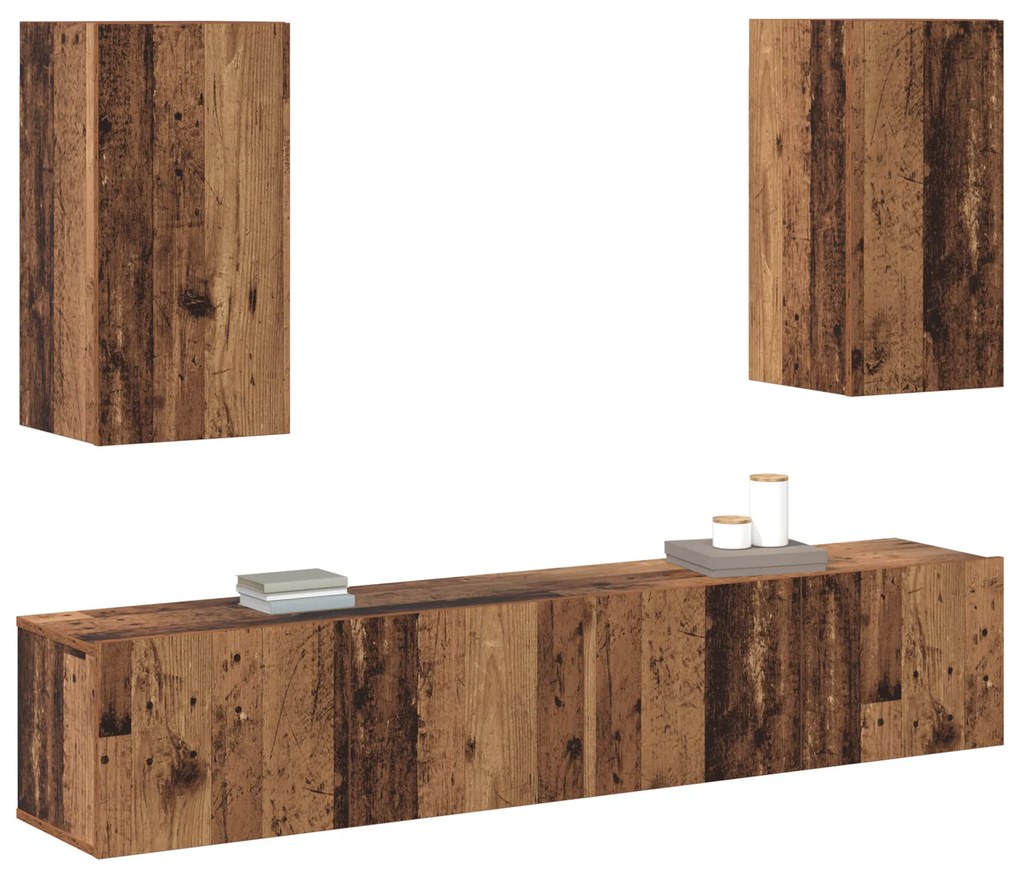 vidaXL Σετ επίπλου τηλεόρασης 4 pcs Παλαιό ξύλο 160 x 30 x 30 εκ.