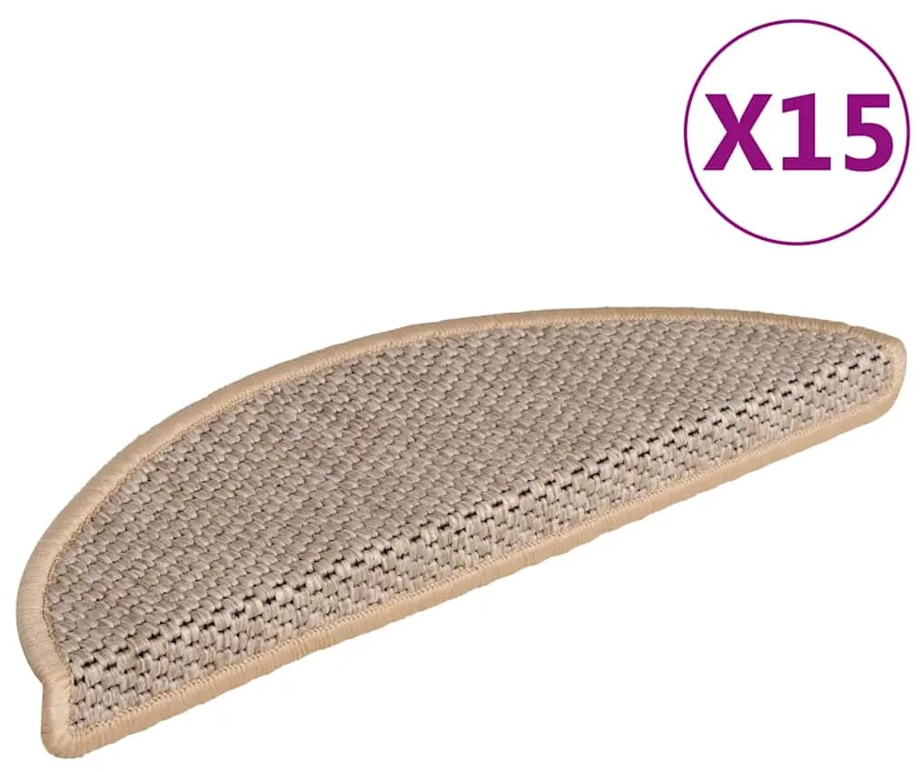 vidaXL Πατάκια Σκάλας Αυτοκόλ. 15 τεμ. Όψη Σιζάλ Μπεζ 56x17x3 εκ.