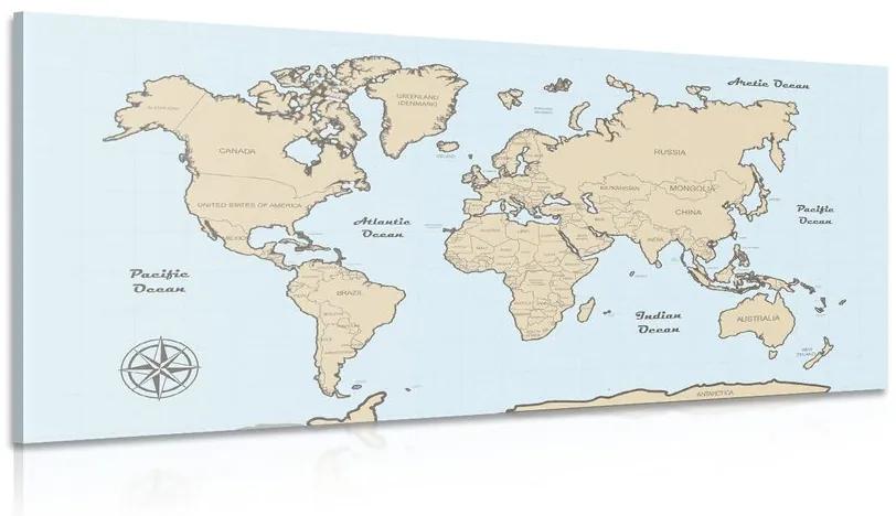 Εικόνα μπεζ παγκόσμιου χάρτη σε μπλε φόντο - 100x50