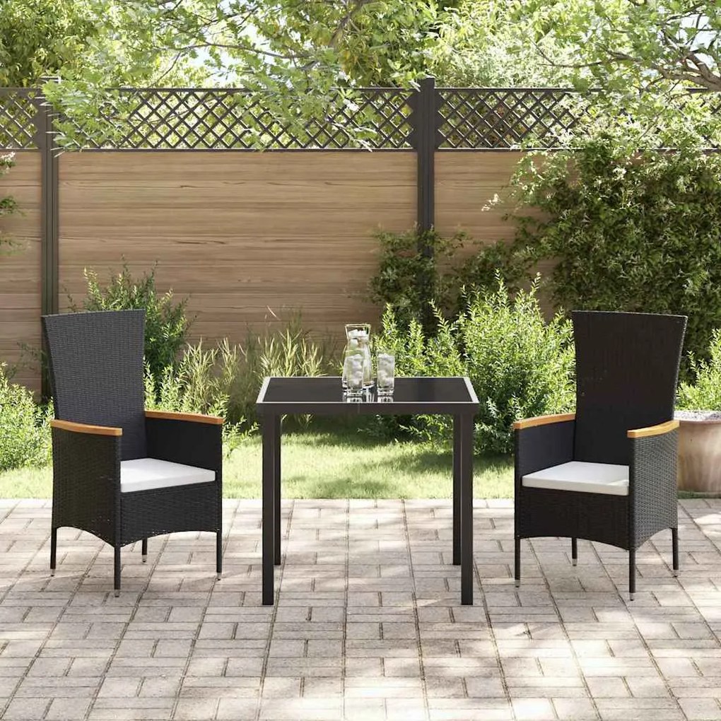 vidaXL Σέτ φαγητού για κήπο με μαξιλάρι 3 pcs Μαύρο Πολυ ράταν
