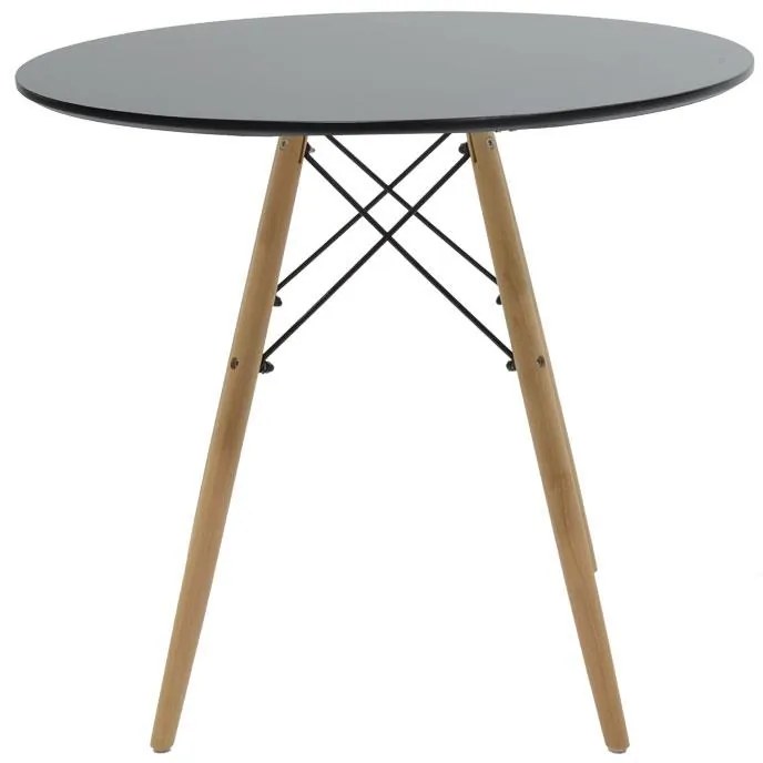 Τραπέζι Julita MDF μαύρο-πόδια φυσικό Φ80x73εκ 80x80x73 εκ.