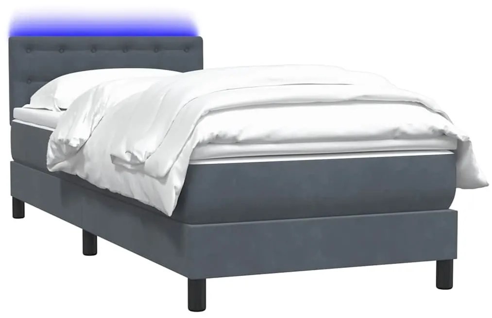 vidaXL Κρεβάτι Boxspring με Στρώμα Σκούρο Γκρι 90x220 εκ. Βελούδινο