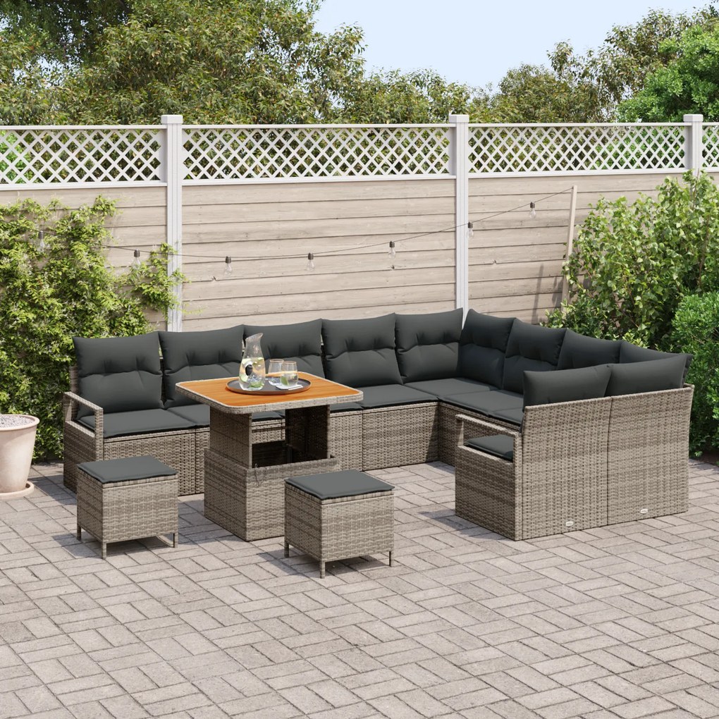 vidaXL Σετ Καναπέ Κήπου με μαξιλάρι 12 pcs Γκρι Πολυ ράταν