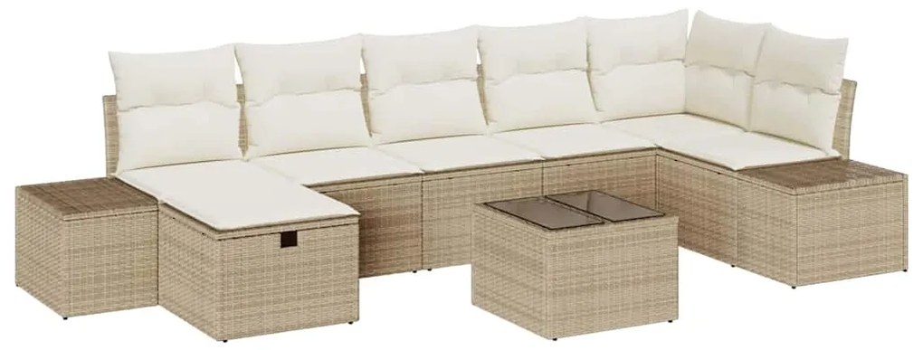 vidaXL Σετ Καναπέ Κήπου με μαξιλάρι 8 pcs Μπεζ Πολυ ράταν