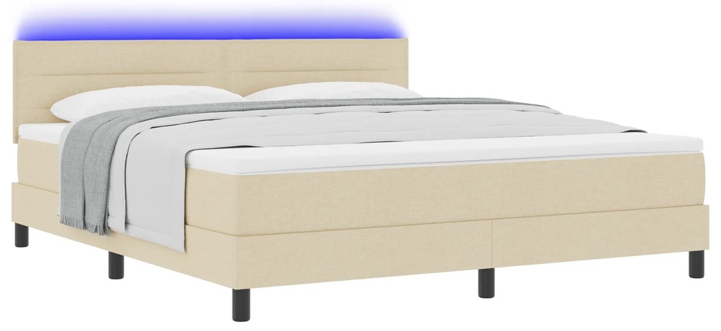 vidaXL Κρεβάτι με Στρώμα & LED Κρέμα 180x200 cm Ύφασμα