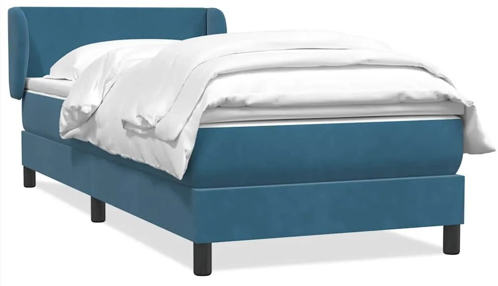 vidaXL Κρεβάτι Boxspring με Στρώμα Σκούρο Μπλε 90x220 εκ. Βελούδινο