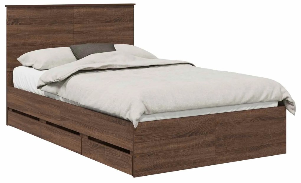 vidaXL Σκελετός Κρεβατιού Καφέ δρυς 135 x 190 cm Μηχανήματος Ξύλο