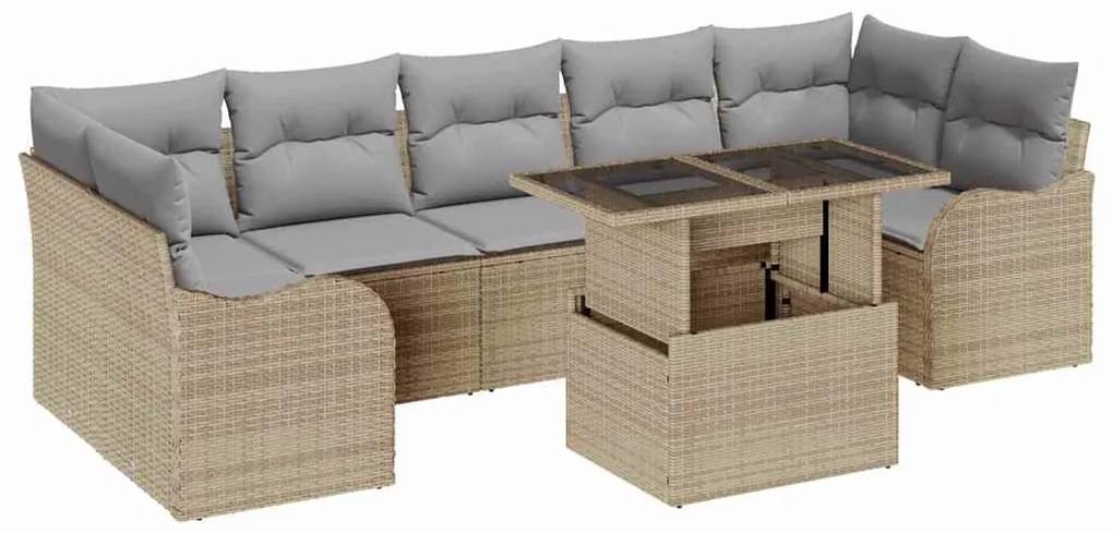 vidaXL Σετ Καναπέ Κήπου 8 pcs Μπεζ 100 x 55 x 73 εκ Πολυ ράταν