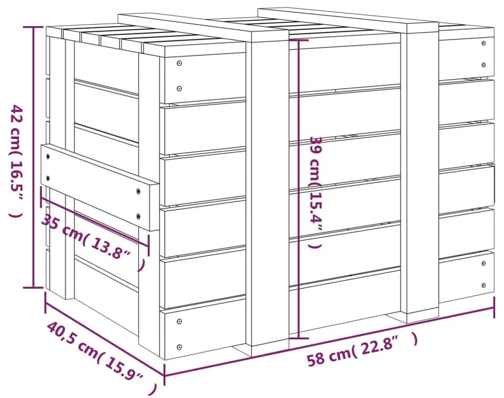 Κουτί Αποθήκευσης Μαύρα 58x40,5x42 εκ. Μασίφ Ξύλο Πεύκου - Μαύρο