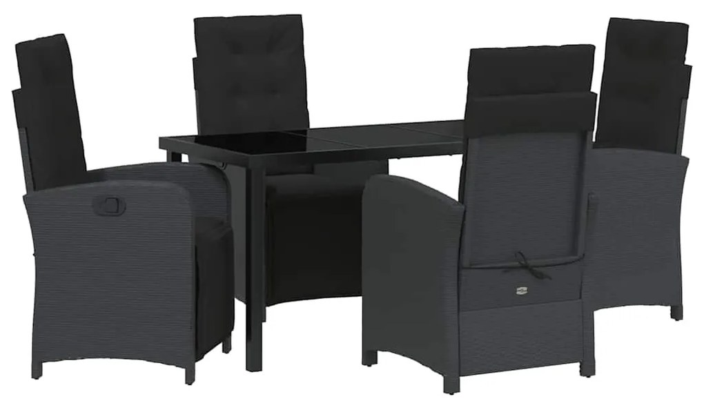 vidaXL Σέτ φαγητού για κήπο με μαξιλάρι 5 pcs Μαύρο συνθετικό ρατάν