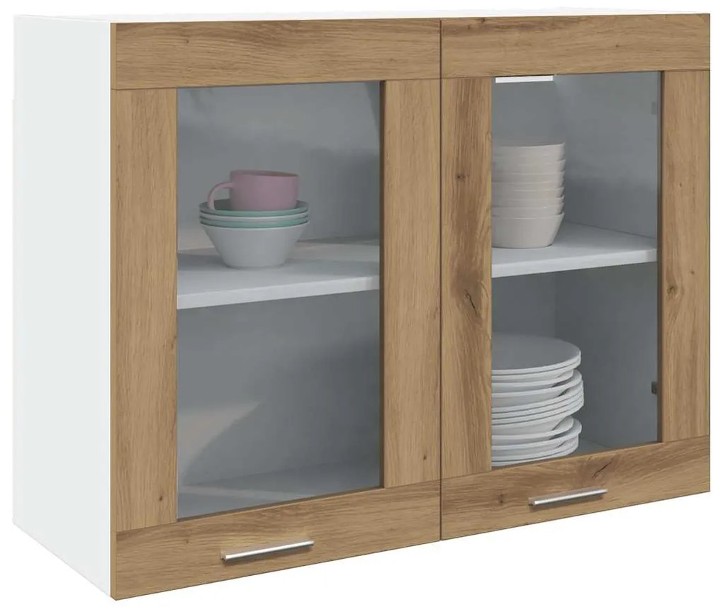 Κρεμαστό Γυάλινο Ντουλάπι "Lyon" από Τεχνητό Δρυ 80x31x60 εκ. από Τεχνητό Ξύλο