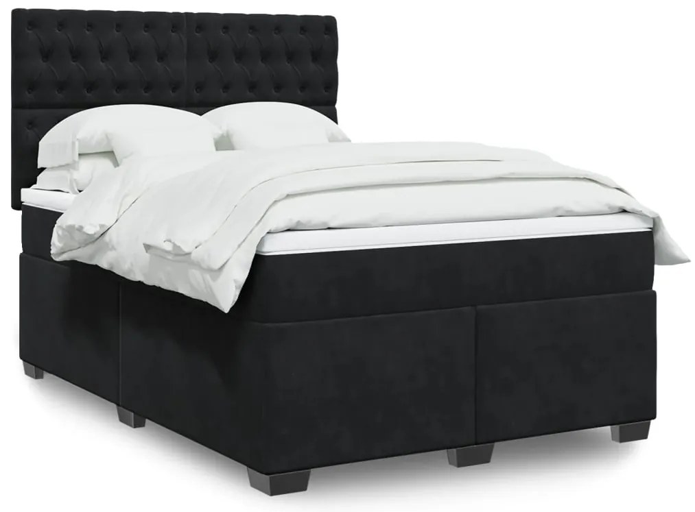 vidaXL Κρεβάτι Boxspring με Στρώμα Μαύρο 140x200 εκ. Βελούδινο