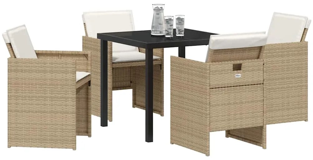 vidaXL Σέτ φαγητού για κήπο με μαξιλάρι 5 pcs Μπεζ Πολυ ράταν