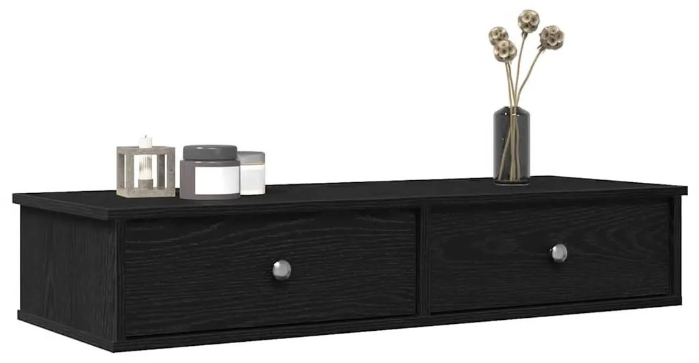 Ράφι τοίχου με συρτάρια Μαύρο 100x37,5x19 cm Ξύλινη κατασκευή - Μαύρο