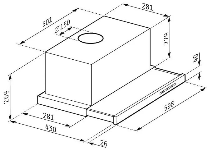 Απορροφητήρας Συρόμενος Pyramis Turbo Plus 60 εκ. 60x28x27 εκ.