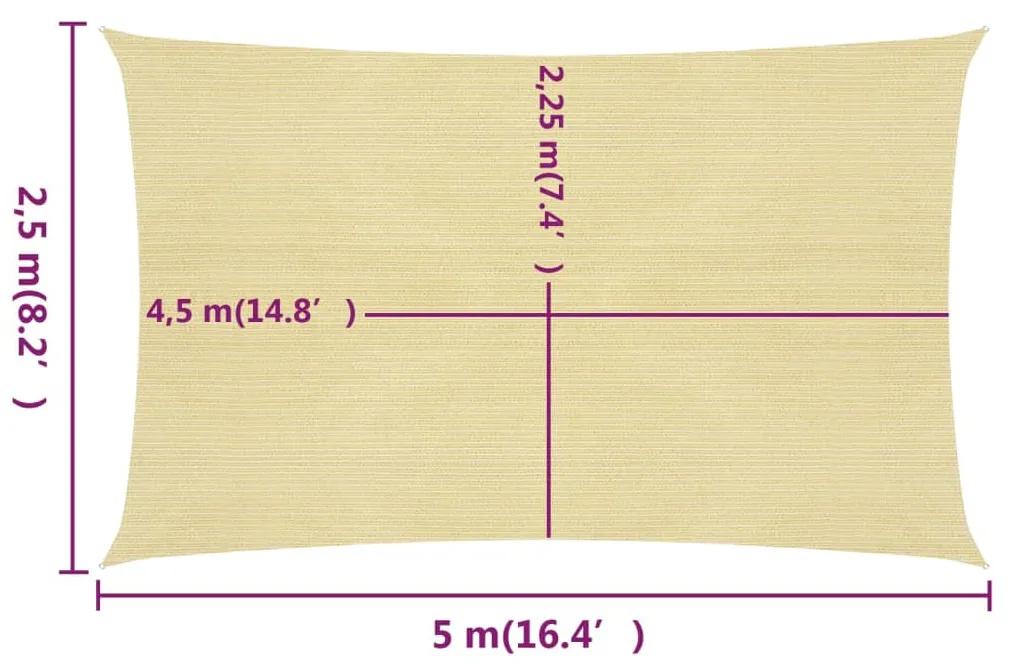 vidaXL Πανί Σκίασης Μπεζ 2,5 x 5 μ. από HDPE 160 γρ./μ²