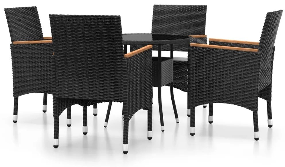vidaXL Σετ Επίπλων Bistro Κήπου 5 τεμ. Μαύρο Συνθ. Ρατάν/Ψημένο Γυαλί