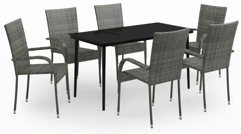 vidaXL Σετ Τραπεζαρίας Κήπου 7 Τεμαχίων Γκρι / Μαύρο