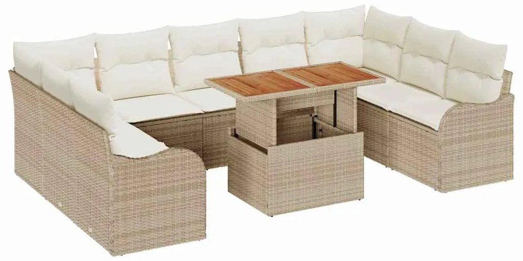 vidaXL Σετ Καναπέ Κήπου με αποθήκευση 10 pcs Μπεζ Πολυ ράταν