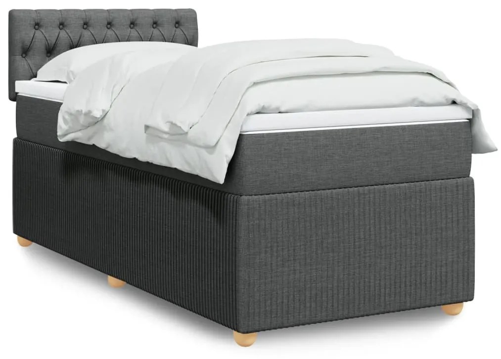 vidaXL Κρεβάτι Boxspring με Στρώμα Σκούρο Γκρι 90x190 εκ. Υφασμάτινο