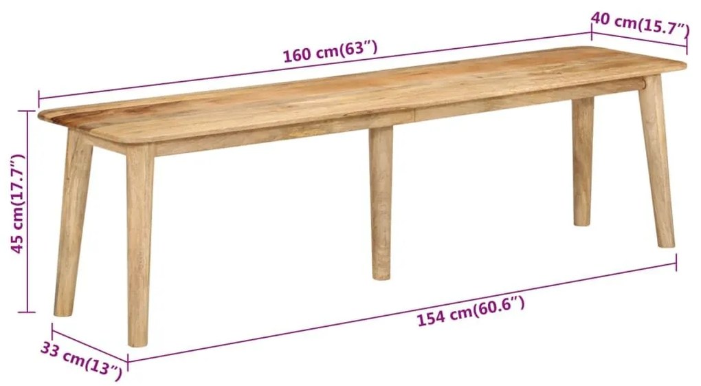 Πάγκος 160 x 40 x 45 εκ. από Μασίφ Ξύλο Μάνγκο - Καφέ