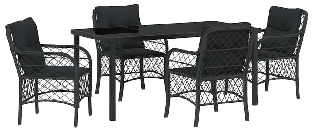 vidaXL Σέτ φαγητού για κήπο με μαξιλάρι 5 pcs Μαύρο Πολυ ράταν