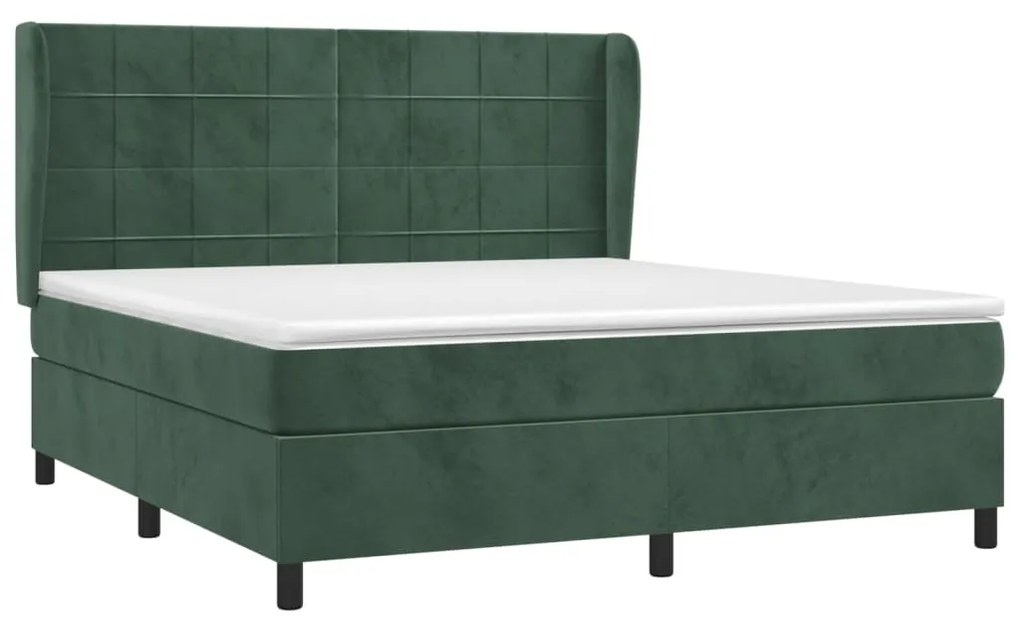 vidaXL Κρεβάτι Boxspring με Στρώμα Σκούρο Πράσινο 180x200εκ. Βελούδινο