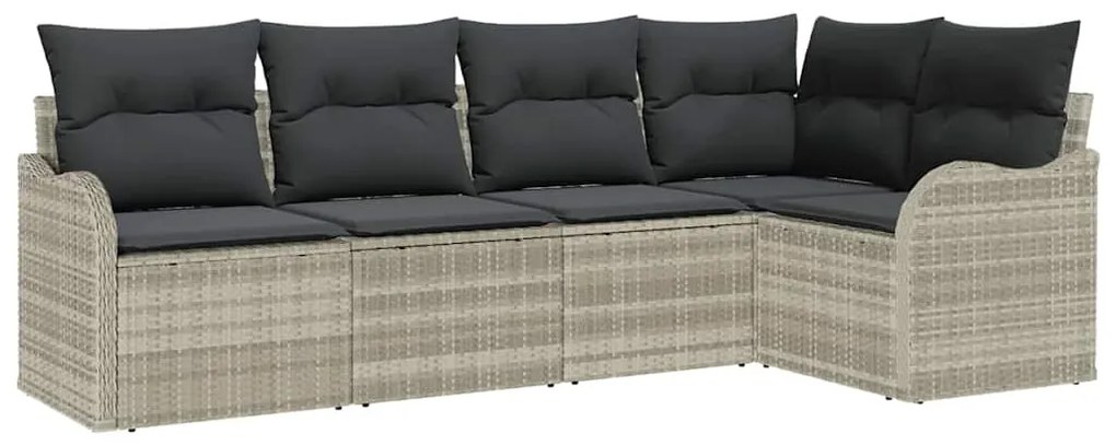 vidaXL Σετ Καναπέ Κήπου με μαξιλάρι 5 pcs Ανοιχτό γκρι Πολυ ράταν