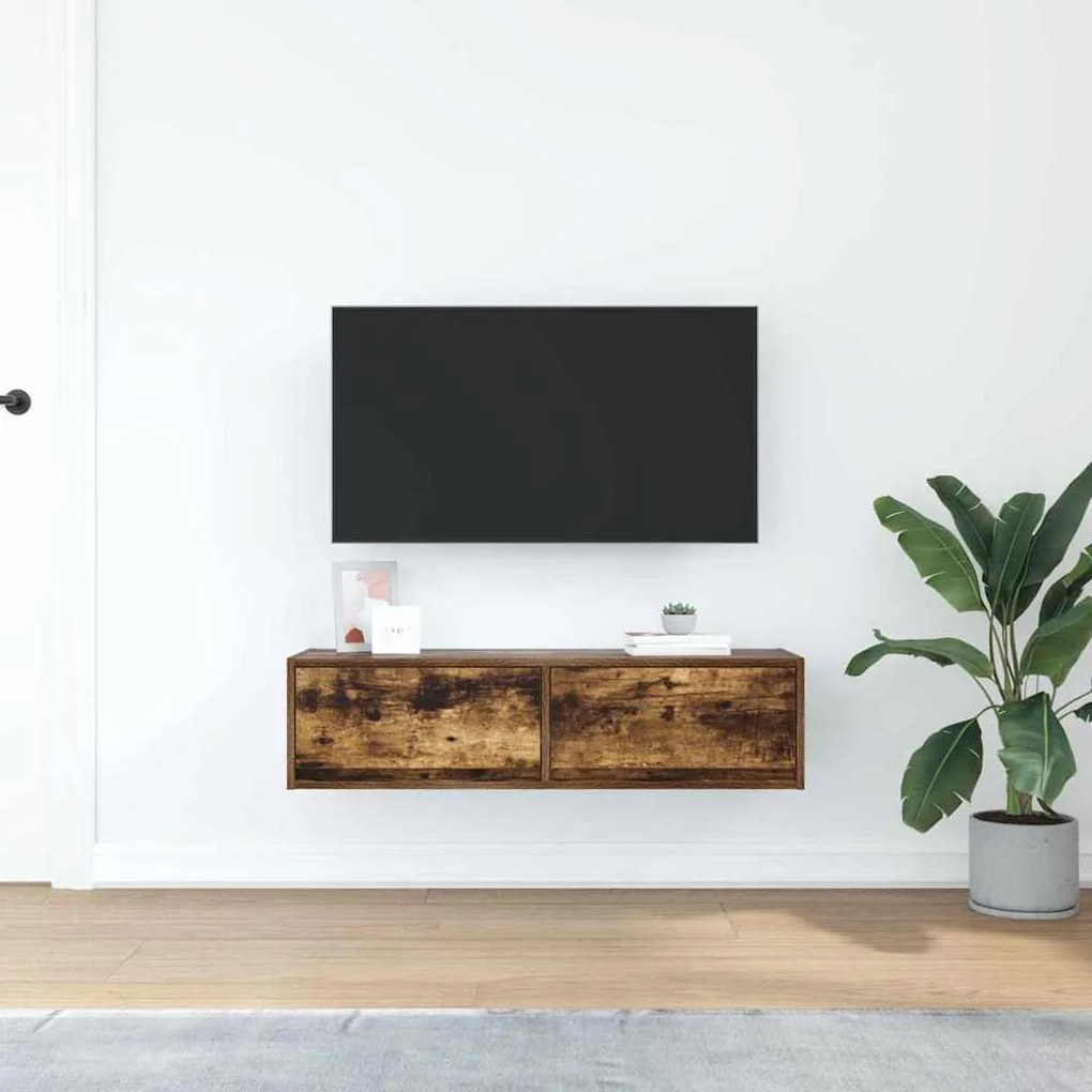 vidaXL Ντουλάπι TV με συρτάρι Καπνιστή δρυς 100 x 31 x 25.5 εκ.