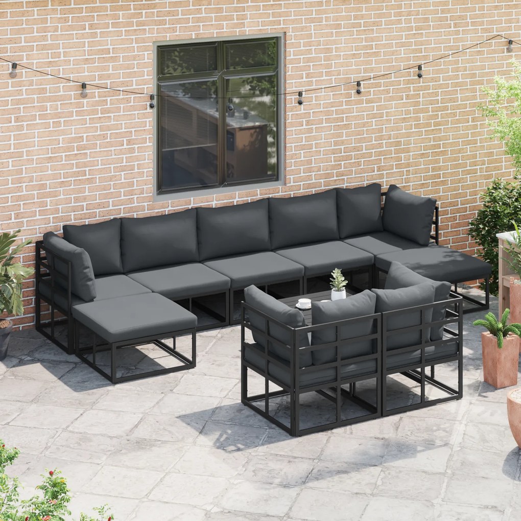vidaXL Σετ Καναπέ Κήπου 10 pcs Μαύρο 70 x 70 x 32 εκ Αλουμίνιο