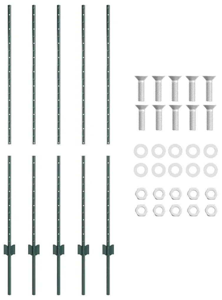 vidaXL Πό posts φράχτη 10 pcs Πράσινο 140 cm Ατσάλι