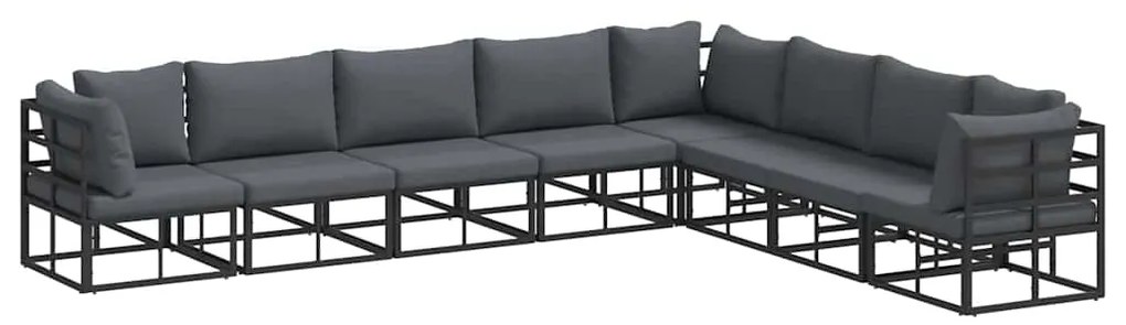 vidaXL Σετ Καναπέ Κήπου με μαξιλάρι 8 pcs Μαύρο Αλουμίνιο