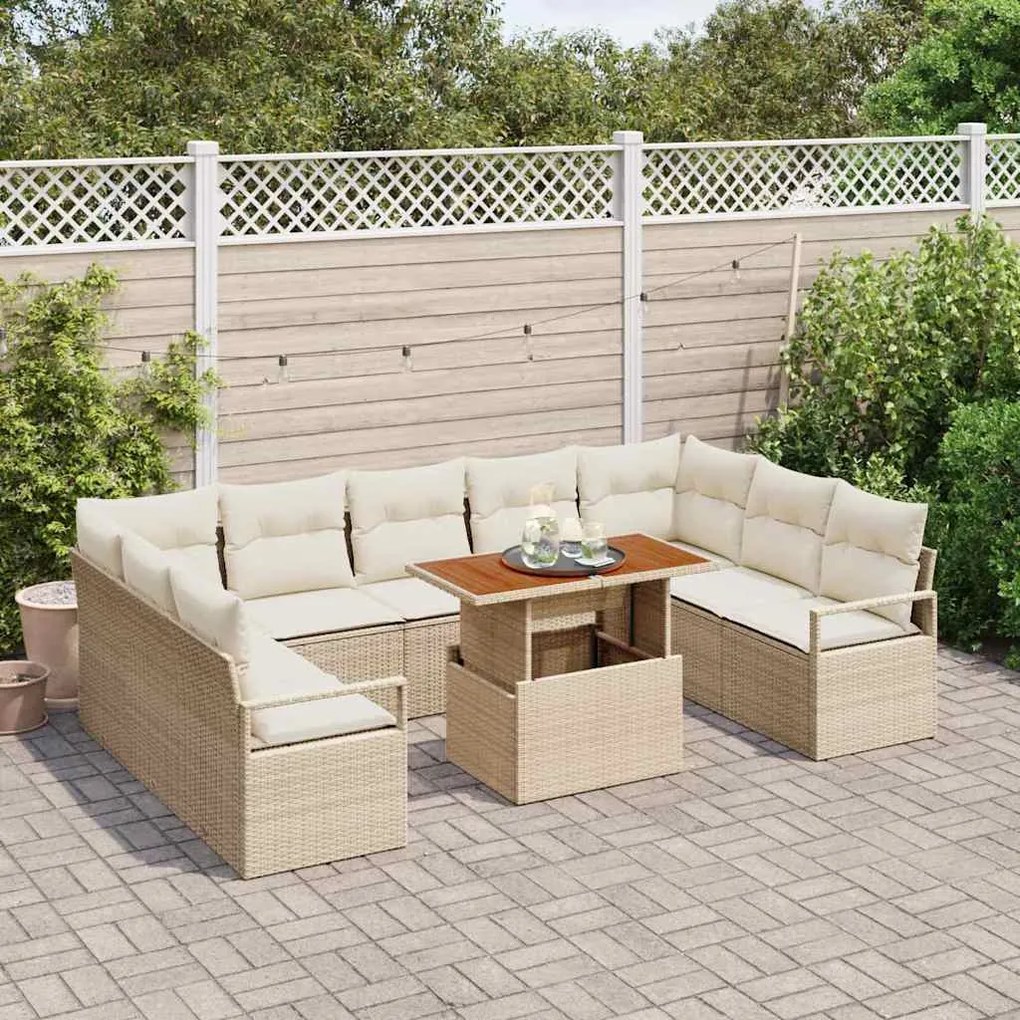 vidaXL Σετ Καναπέ Κήπου 10 pcs Μπεζ, Κρέμα 100 x 55 x 73 εκ