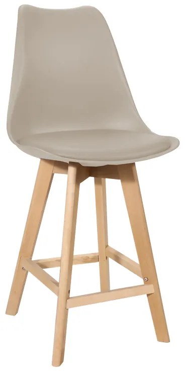 Σκαμπό μπαρ Gaston pakoworld pp-pu σε cappuccino απόχρωση και ξύλινο πόδι 49x56x112εκ