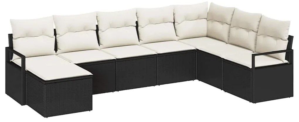 vidaXL Σετ Καναπέ με μαξιλάρι 8 pcs Μαύρο και Κρέμα συνθετικό ρατάν
