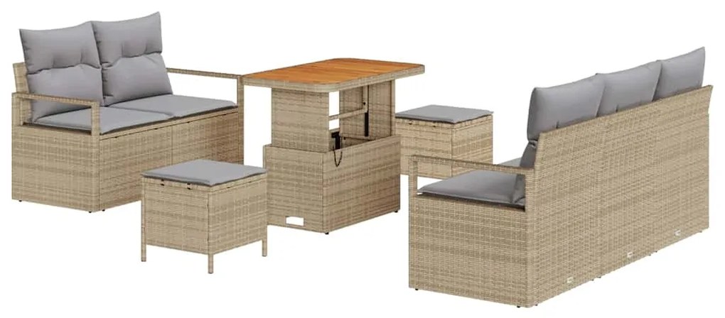 vidaXL Σετ Καναπέ Κήπου με μαξιλάρι 8 pcs Μπεζ Πολυ ράταν