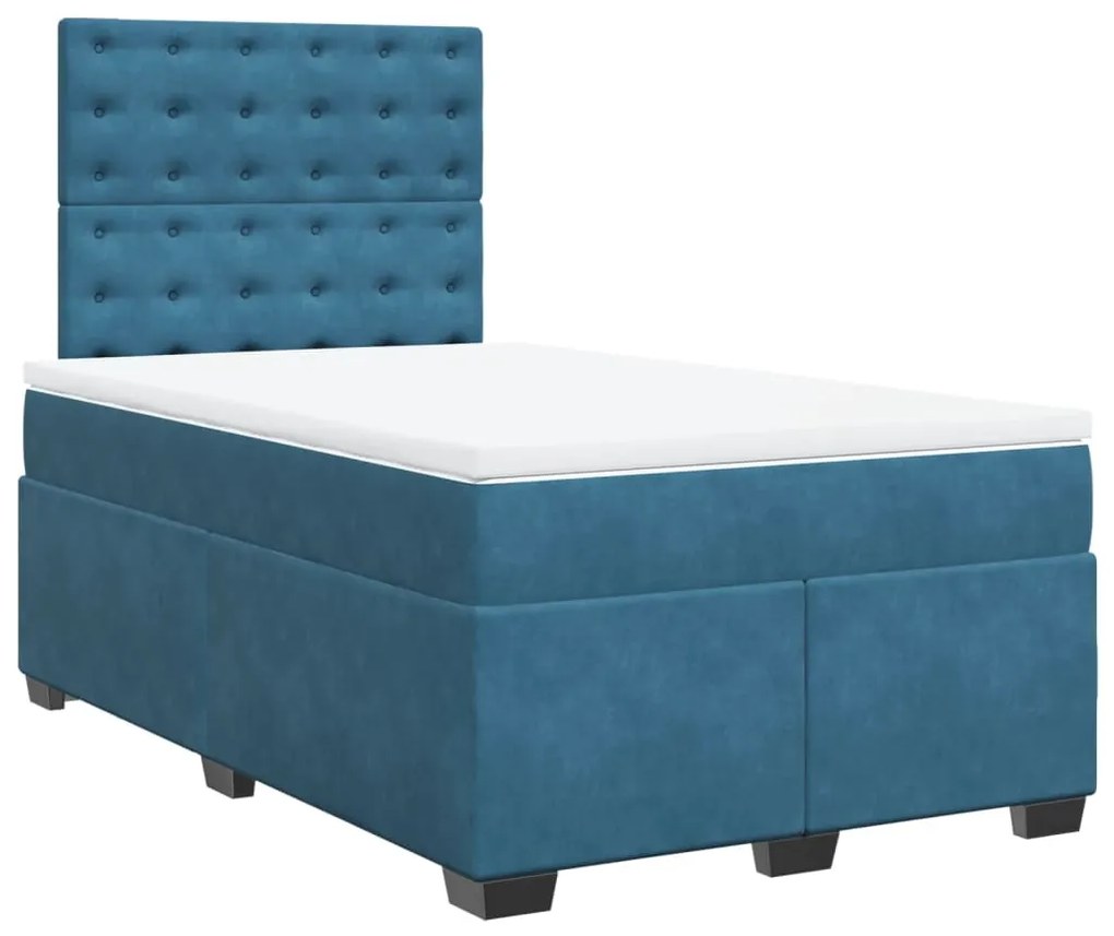 vidaXL Κρεβάτι Boxspring με Στρώμα Μπλε 120x190 εκ. Βελούδινο