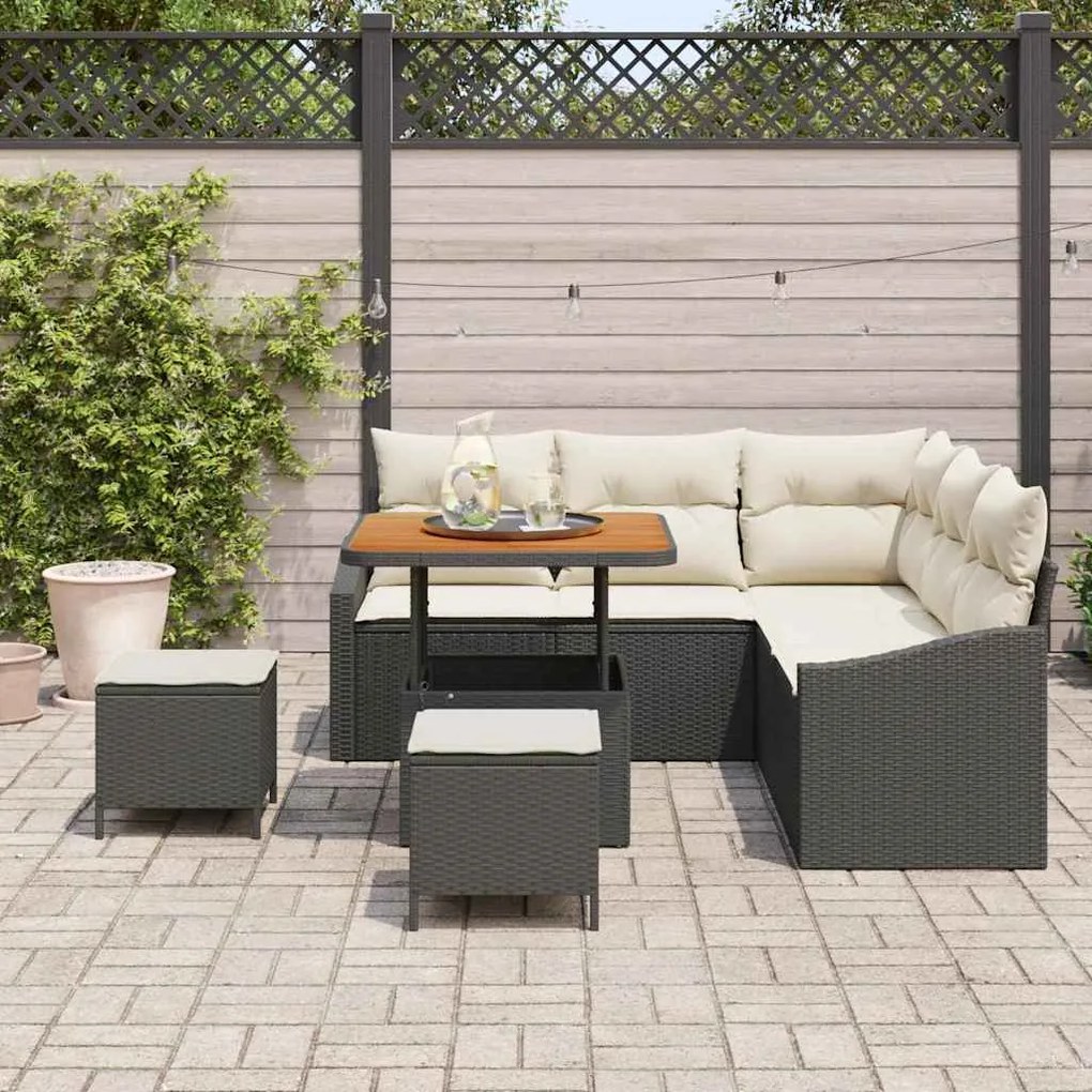 vidaXL Σετ Καναπέ Κήπου με μαξιλάρι 8 pcs Μαύρο, Κρέμα 80 x 80 x 71 cm