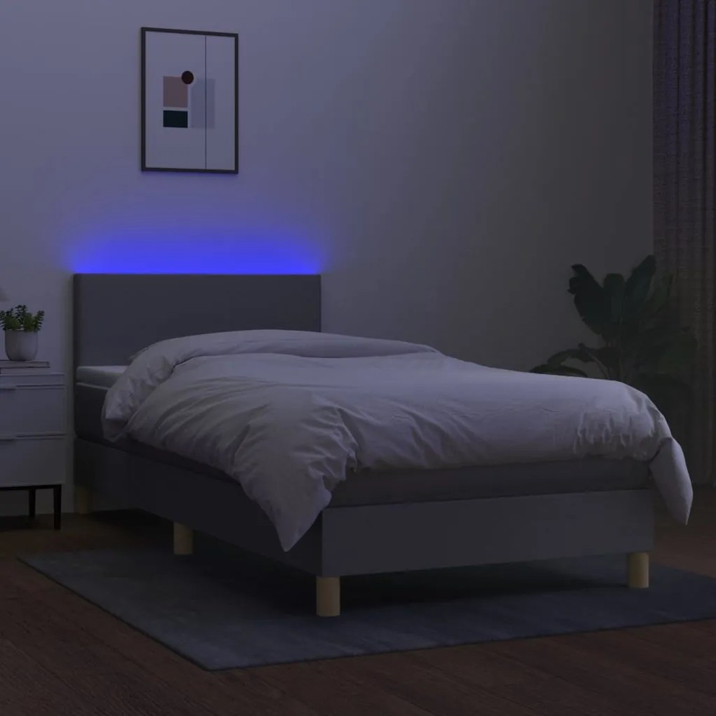 ΚΡΕΒΑΤΙ BOXSPRING ΜΕ ΣΤΡΩΜΑ &amp; LED ΑΝ.ΓΚΡΙ 90X190 ΕΚ. ΥΦΑΣΜΑΤΙΝΟ 3133517